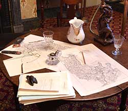 Work table at Confederate White House with papers on top.