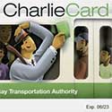Detail from MBTA CharlieCard of rider with fare card.