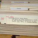 Index card in library card catalogue.