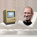 Steve Jobs, original Macintosh and Barcelona chair.