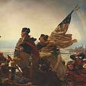 Detail from painting of Washington crossing the Delaware showing flag.
