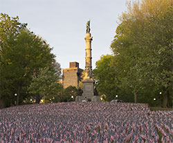 Memorial Day flags on Boston Common in front of Soldiers and Sailors Monument.