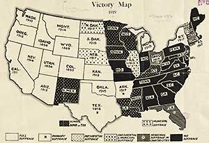 Map showing extent of women's suffrage in 1919.