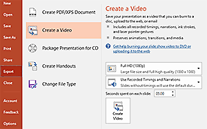 Detail of PowerPoint's export options.